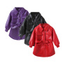 Conyson Hot New Autumn Kids Designer Clothes Girls Jacket Outwear Solid PU Leather Long Sleeves Single Breasted Coat