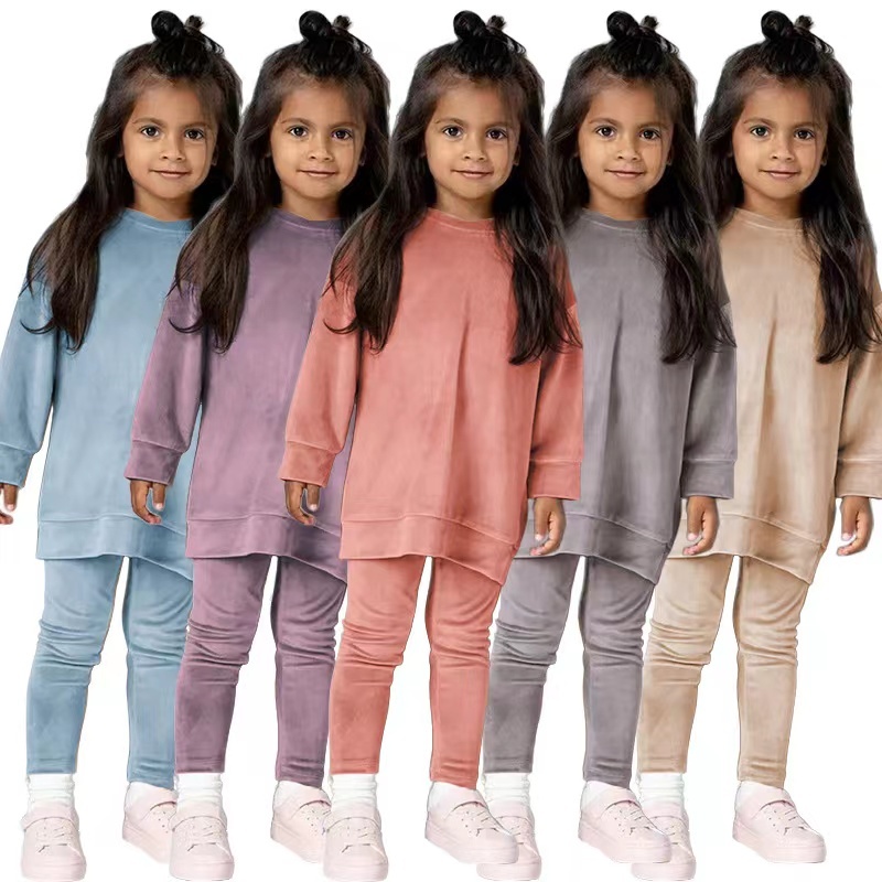 Conyson Casual Kids Girl Jogging Set Sportswear Infant Girls Long Sleeve Sweater Outfit Customized 2Pcs Clothes Sets