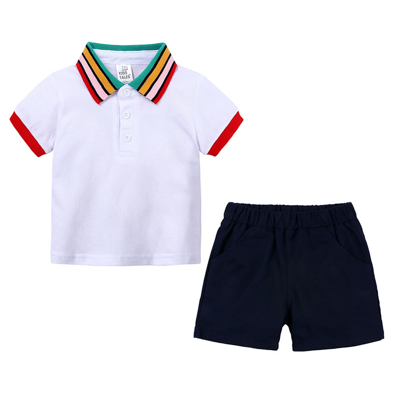 Conyson High Quality Rainbow Polo Button Boutique Shirt And Pants Suit Children Baby Boy Clothing Set Children Boys Shorts Suit