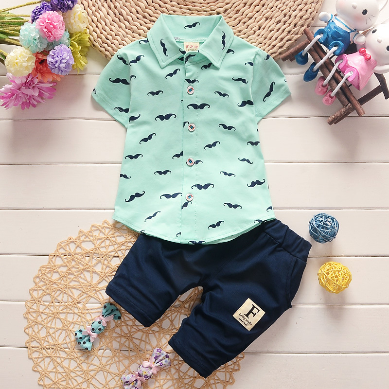 Conyson hot sale korea fashion toddler cotton apparel baby boys designer button kids clothes summer outfit t-shirt clothing set