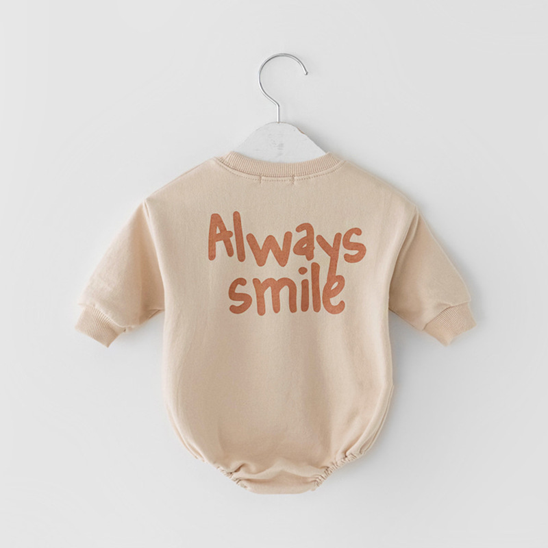 Conyson Wholesale High Quality New Autumn Smile Face Solid Cotton Long Sleeve Infant Baby sweatshirt Romper