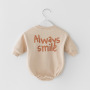 Conyson Wholesale High Quality New Autumn Smile Face Solid Cotton Long Sleeve Infant Baby sweatshirt Romper
