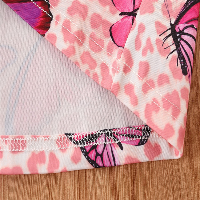 Conyson baby Girls cute butterfly print suit Soft Short Biker leopard print Set Match A Little Tight Shorts Outfits