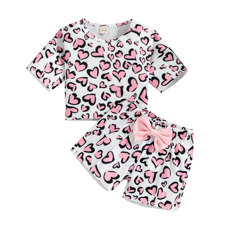 Conyson hot sale Latest korea Fashion designer Style Toddler Girl t-shirt Shorts clothes suit Kids leopard 2 pieces clothing Set