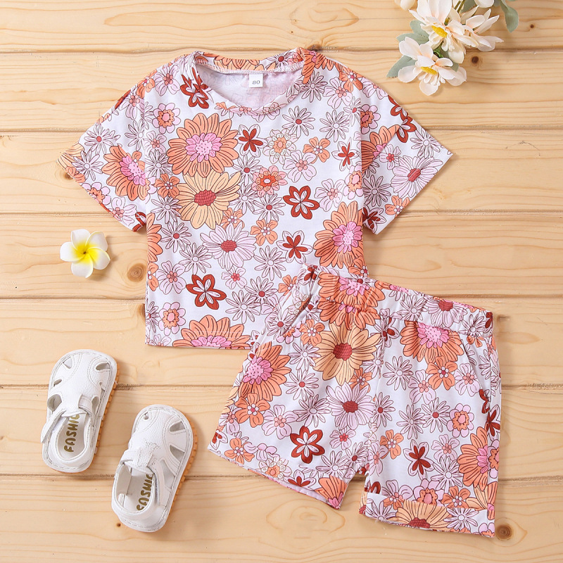 Conyson Summer 1-5Y Kids Girls Floral T-shirt Button Casual Outwear Shorts 2 Piece Printing Suit Children Girl Outfits Suits