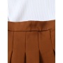 Conyson Summer Fashion White Sleeveless Lapel Knit Top Brown Boutique Pleated Skirt 2 Pieces Clothes Sets Casual Outfits