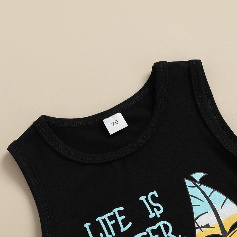 Conyson hot sale fashion summer Children's print sunshine cotton clothes infant kid short suit two-pieces vest boy clothing Sets