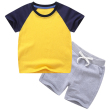 Yellow dark blue + gray color matching short T suit
