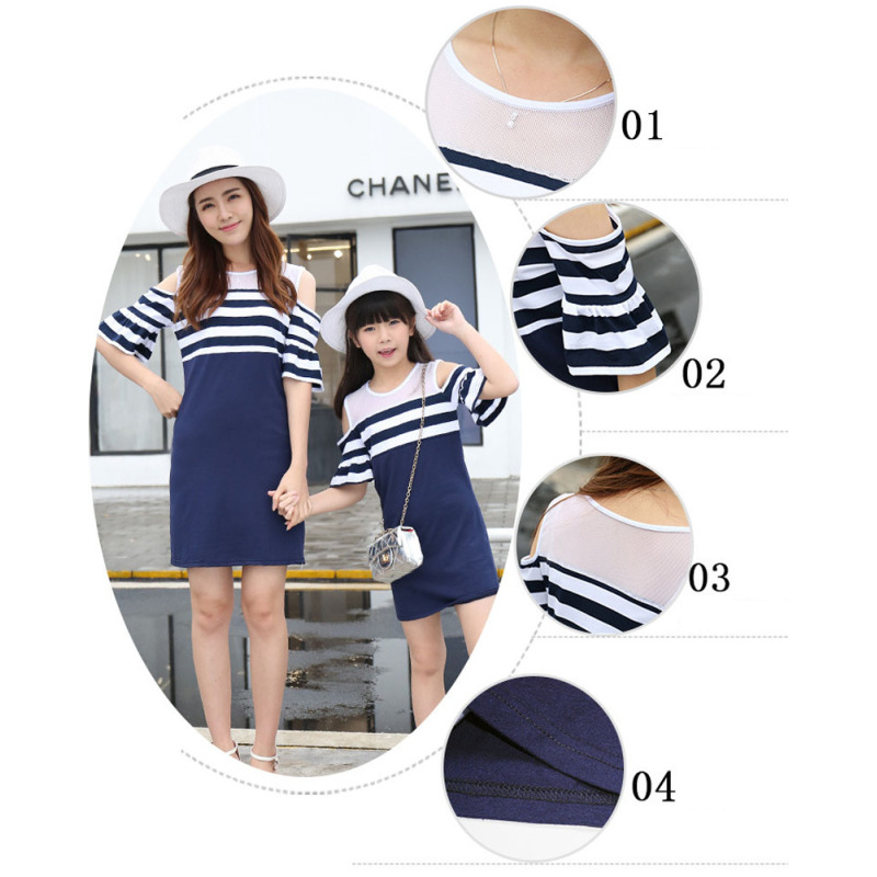 2020 Hot Sale Striped Knitted Short Sleeve T Shirt Parent-Child Outfit Family Matching Clothing Sets