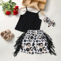 Conyson fashion boutique Baby girls suit Spring summer casual short Sleeve print kids clothing tassels cotton skirts clothes Set