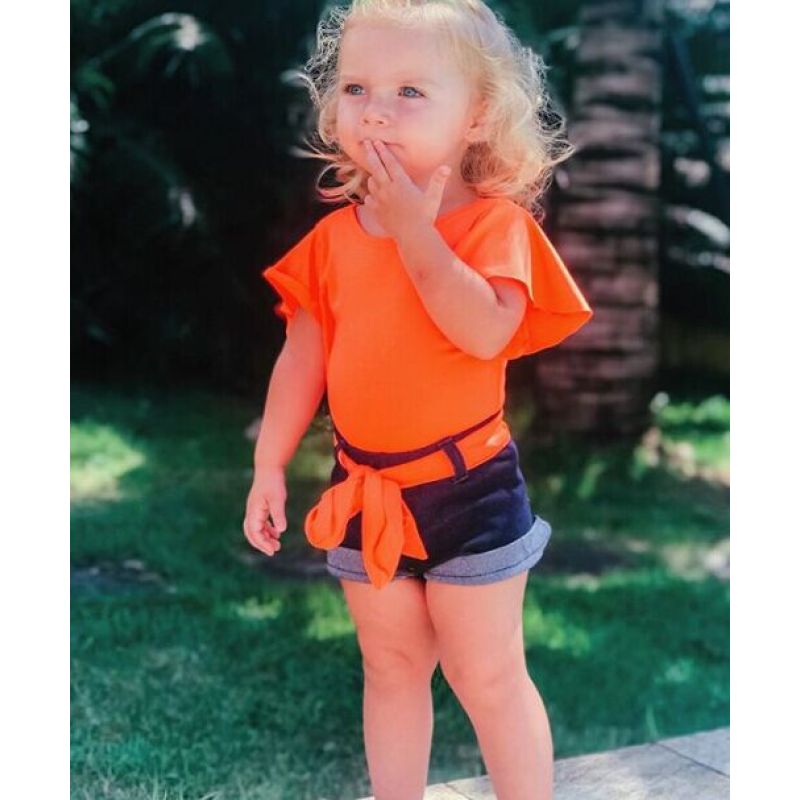 Factory Direct Girls Stretch Solid Color Suit New Arrival Toddler Girls Boutique Summer Ruffled Flared Sleeve Clothing Set