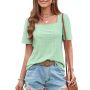 Conyson Wholesale Fast Shipping Summer Fashion Plain Macaron Splicing Design Knitting Square Collar White Short T-shirt Women