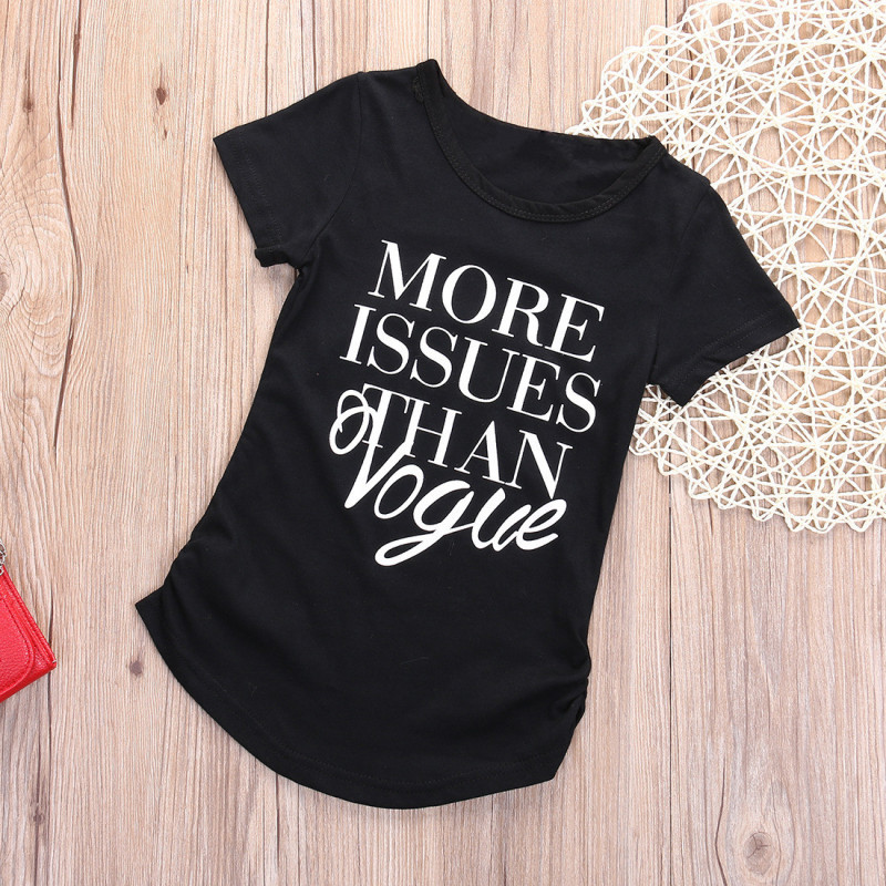 Summer New Children Solid Color Short-sleeved Letter Print T-shirt Girls Popular Design Young Girl Baby T-shirt Top Clothing