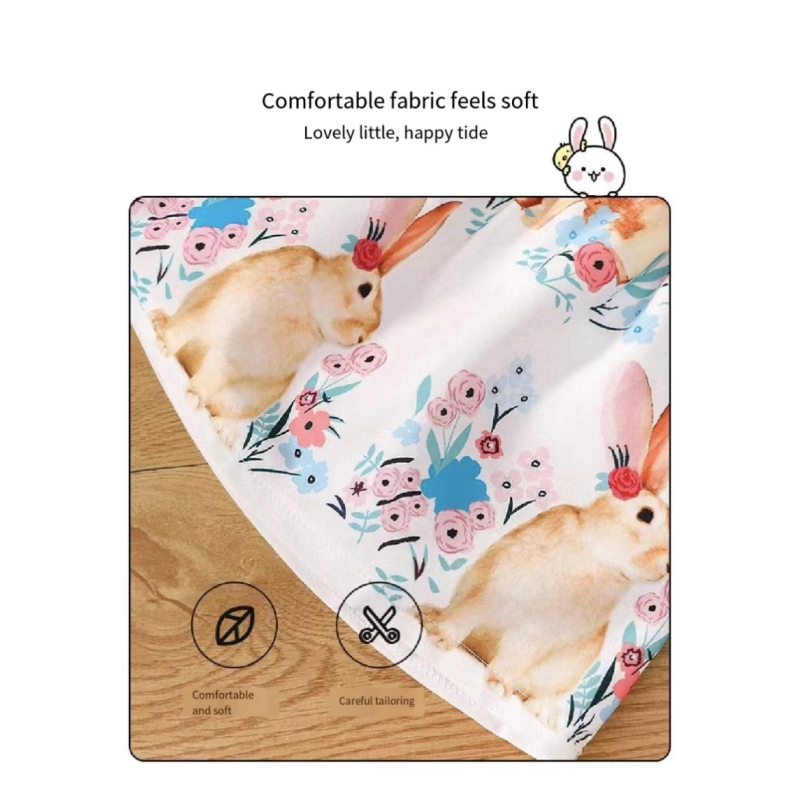 Conyson RTS Low MOQ Spring Summer Short Sleeve Top Rabbit Printing Suspenders Baby Cotton Fabric Kids Two Pieces Easter Set