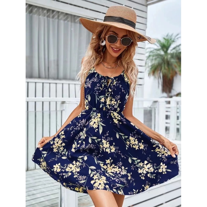 Conyson Dropshipping New Hot Sale Arrival Summer Sleeveless Floral Printed Simple Flavor Women's Flare Loose Vintage Dress