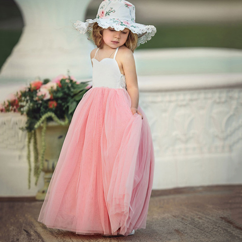 Conyson Hot Sale Summer Baby Girls Princess Party Dress Flower Children Clothes Maxi Net Gauze Pompous Skirt Girls Halter Dress