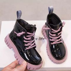 Conyson wholesale kids korean fashion designer lace-up candy color martin boot boy girls autumn winter PU Leather outdoor shoes