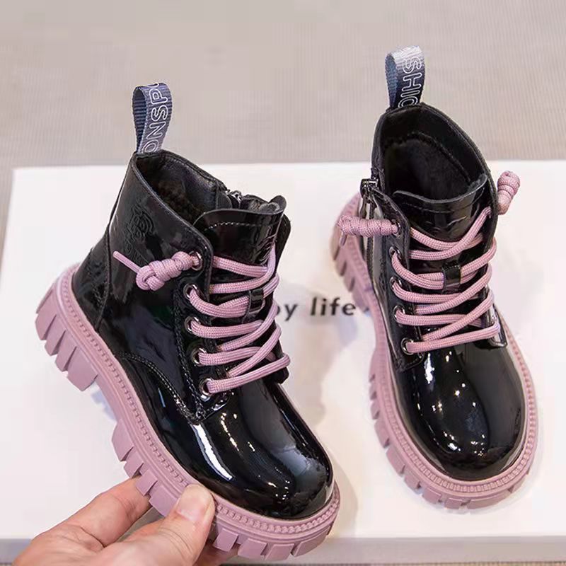 Conyson wholesale kids korean fashion designer lace-up candy color martin boot boy girls autumn winter PU Leather outdoor shoes