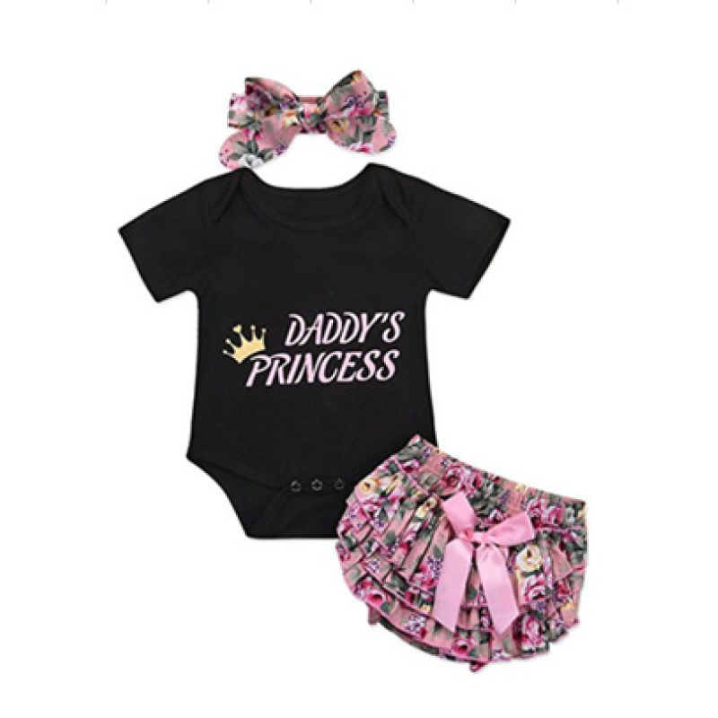 Factory Supply Baby Girl Clothes Three-piece Set Letter Printing Baby Short Sleeve Romper Clothing Sets