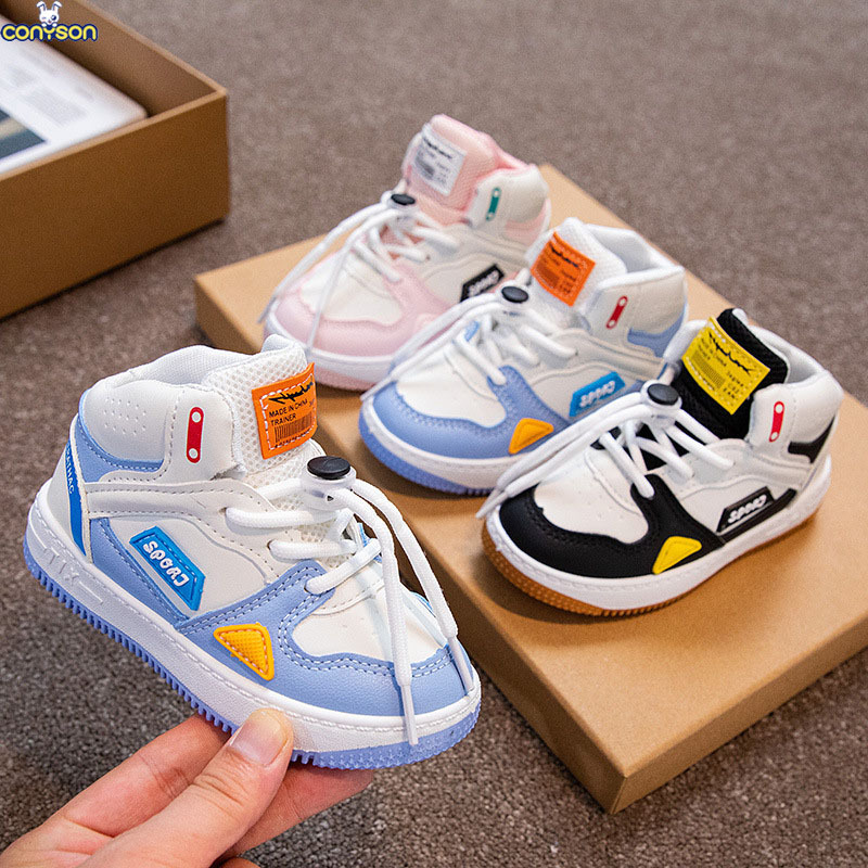 Conyson high quality kids spring autumn Korean fashion boutique designer running sport shoes boy girl Outdoor pu leather sneaker