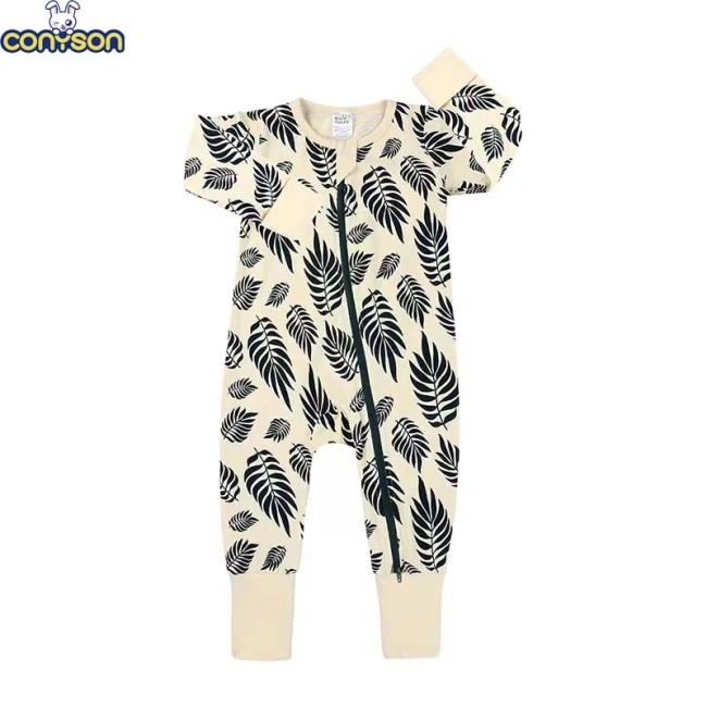 Conyson Hot Selling Spring Autumn Organic Cotton Cute Long Sleeves Zipper Knitted Children Clothing Vintage Baby Rompers