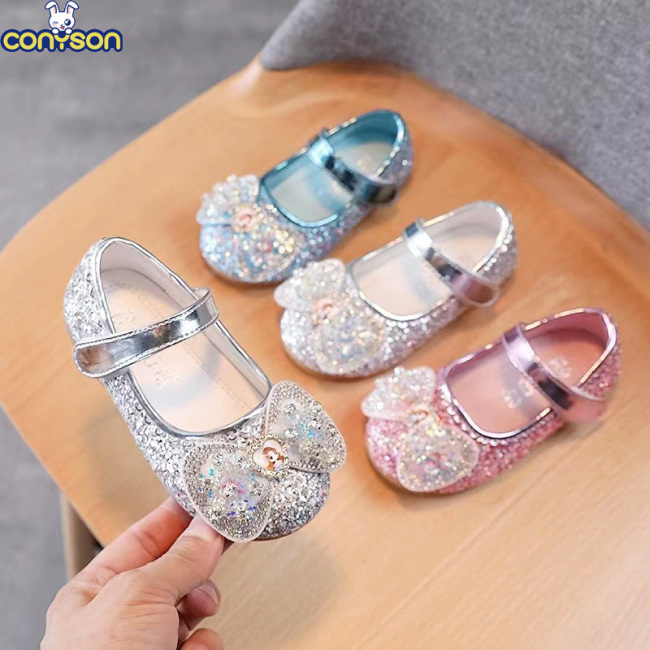 Conyson Fashionable New Arrival Spring Summer Comfortable Pu Hook & Loop Princess Bow Shoes Little Child Girl Low Heeled Sandals