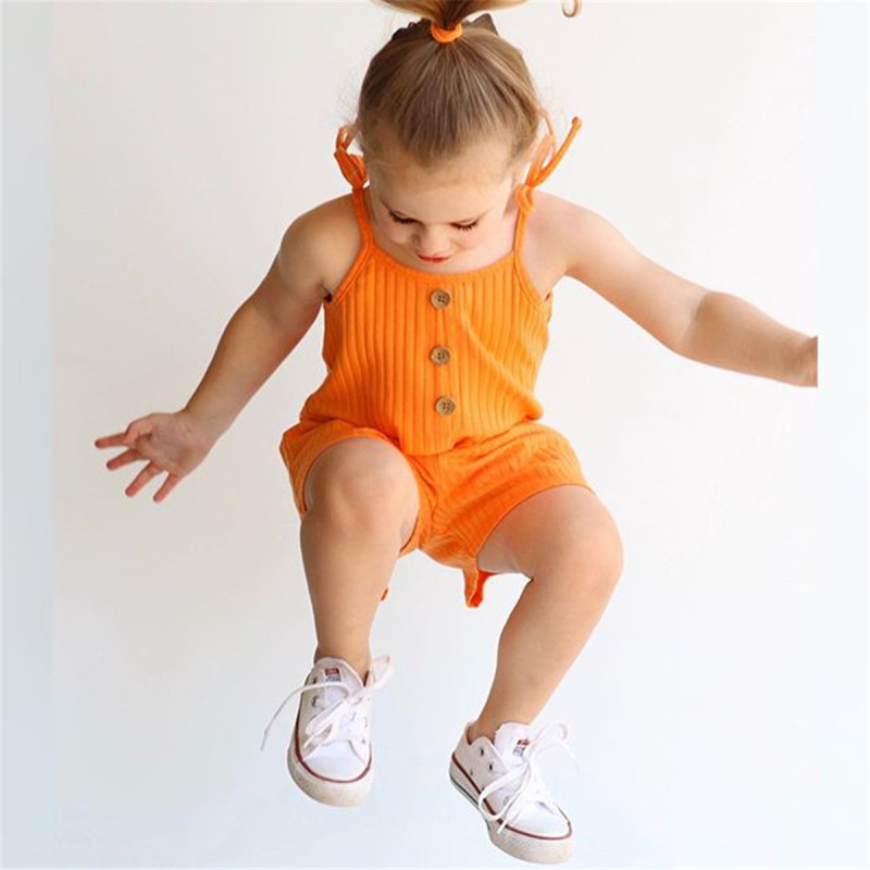 Conyson New Designer Kids Clothes Baby Girls Summer Jumpsuit Children Solid Straps Halter Short Knitted Toddler Girls Rompers