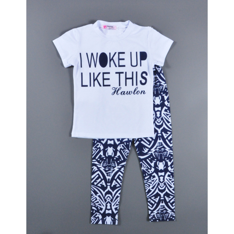 Conyson Hot Kids Summer Clothes Fashion Short Sleeve Letter Printed T-shirts+ Stripes Plaid Pants 2Pcs Baby Girls Clothing Set