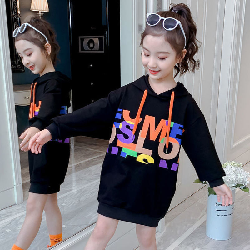 Conyson New Designer Letter Printed Kids Hoodies Clothes Casual Cute Teen Long Black Hoodies Sweatshirt Dress For Teenager Girls