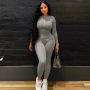 New Design Spring Sexy Women Active Wear Thongs Outfits Women's Set Rib Knit Zipper Bodycon Crop Top Legging 2 Piece Women Set