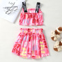 Conyson Wholesale Summer Kids Clothes Baby Little Girls Sleeveless Halter Vest Graffiti Love Letter Print Shorts Casual Outfit