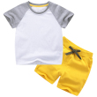 White gray + yellow color matching short T suit