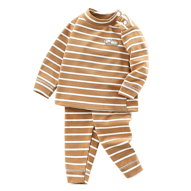 Autumn Winter Newborn Baby Casual Thermal Underwear Stripe Long Sleeves Top Trousers Two Pieces Suits Unisex Pajamas Set