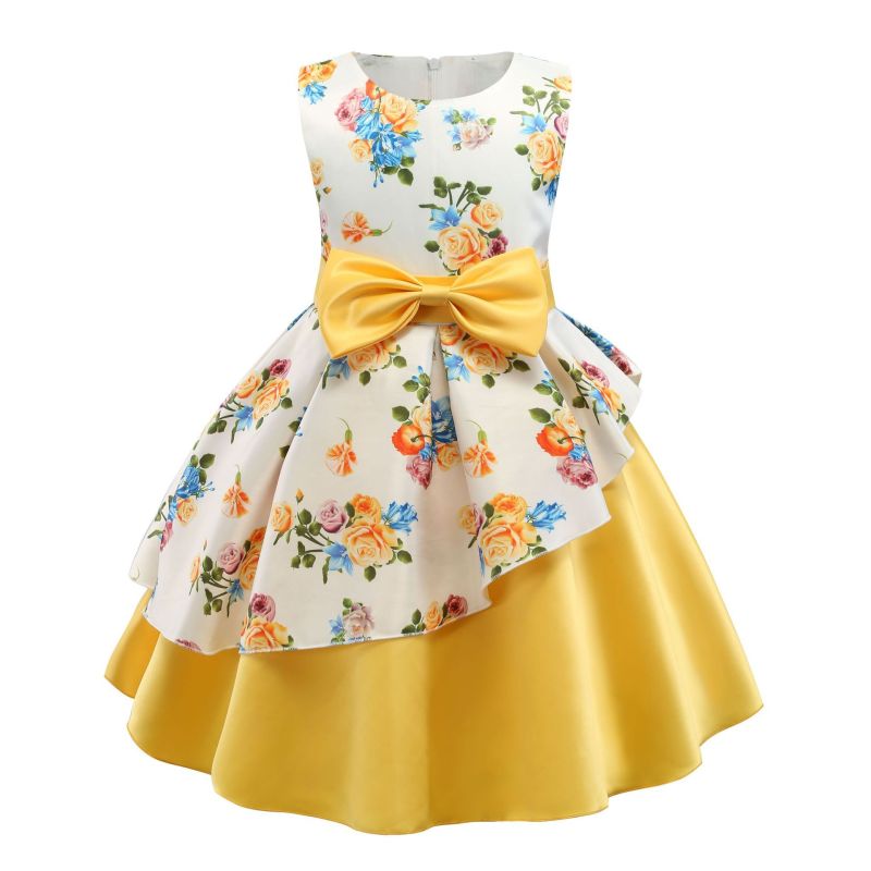 Conyson Kids Dresses Holiday Party Ball Gown Dress Halloween Costume Irregular Sleeveless Printed Girls Princess Flower Dresses