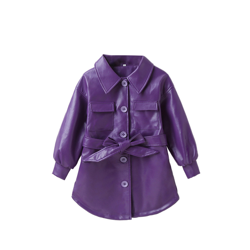 Conyson Hot New Autumn Kids Designer Clothes Girls Jacket Outwear Solid PU Leather Long Sleeves Single Breasted Coat