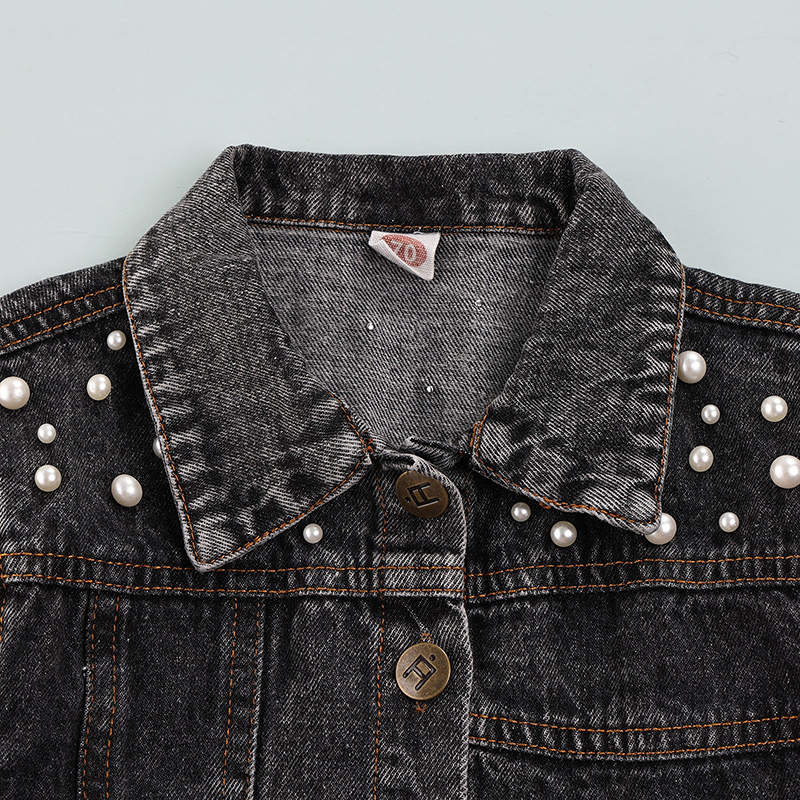 Conyson Fashion Autumn Infant Baby Girls Thick Jacket Outwear Solid Denim With Pearl Single Breasted Coats