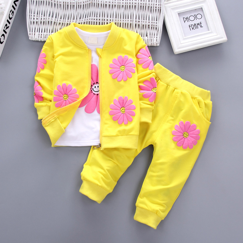 Vendors Supply New Trend Baby Girls Clothing Sets Baby Girls Cotton Smiling Sunflower Sweat Suit