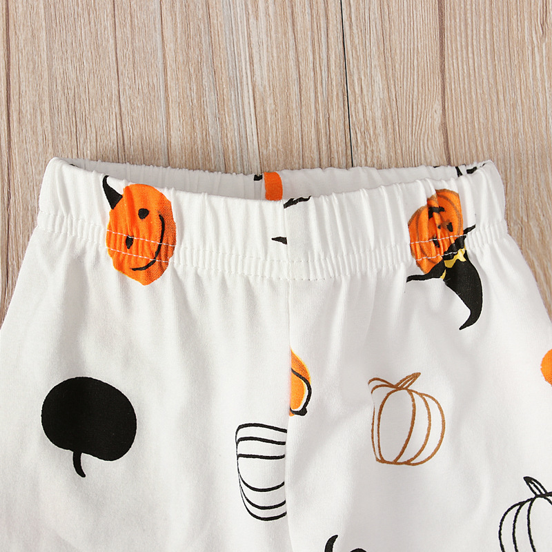 Toddler Romper Boy Girl Baby Halloween Clothes Print Ghost Pumpkin Newborn Long Sleeve Playsuit Pants With Headband Suits