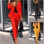 Online order ready to ship two piece solid color woman clothes set top fashionable women elegant dress suit long for office work