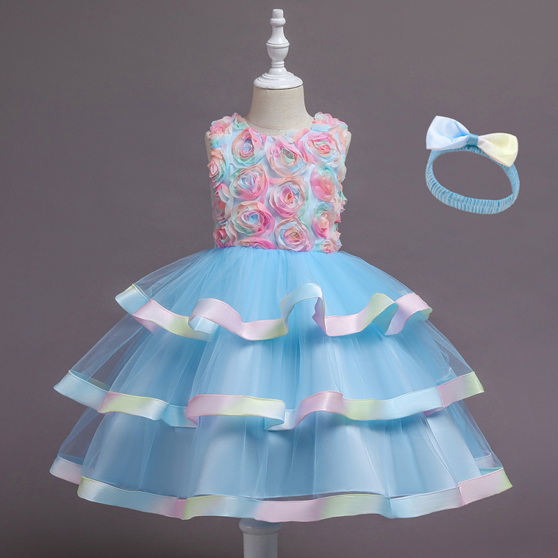 Conyson high quality ins boutique summer sleeveless floral Baby Birthday tie-dye polyester Kid Girl elegant Princess Party Dress