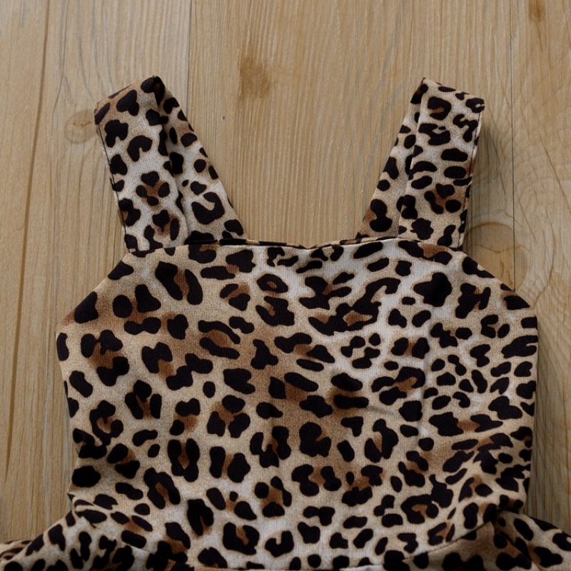 Conyson Hot Sale Spring And Summer New High-quality Beach Leopard Print Halter Bubble Tutu Skirt Girls Kids Dresses