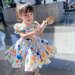 2021 summer new Korean style puff sleeve baby hot-selling children's wear Girls dress Little Kids Clothing