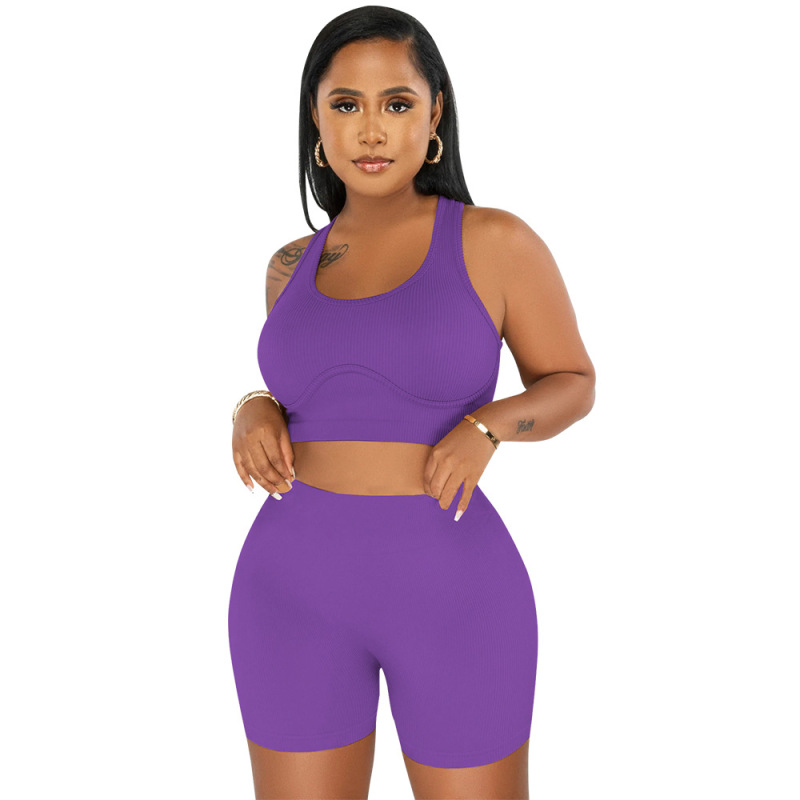 2023 Wholesale Tracksuit New Design Jogger Spring Plus Size Fitness Street Summer Sleeveless Sexy Two Pcs seamless Women Set