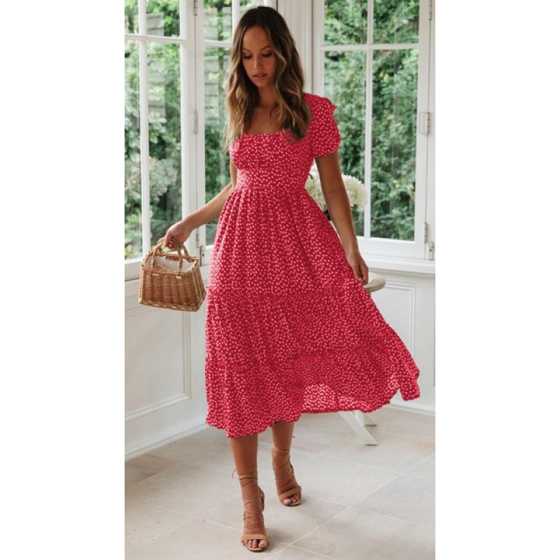Conyson Fashion Hot Night Beach Summer Vintage Print Puff Sleeve Flower Printed Floral Women Dress Casual Elegant For Lady Maxi