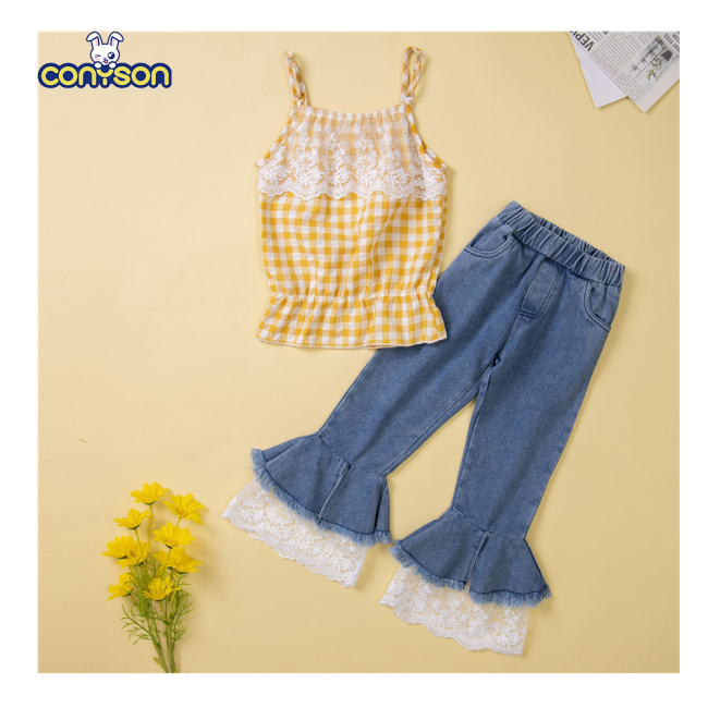 Conyson Bulk Baby Girl Summer Sets Two Piece Outfits Not Pattern High Waist Plaid Cotton Sun-top Baby Clothes Girl Kids Sets