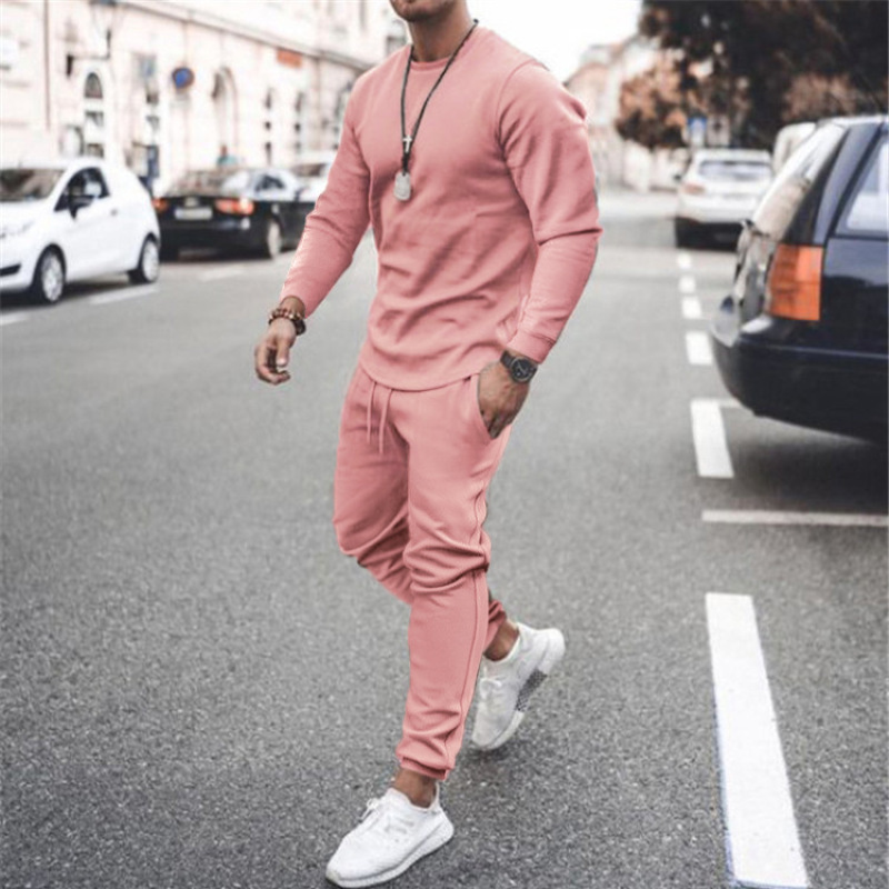 hot sale AUTUMN Custom logo Made Outdoor men's fashion jogger Clothes suits soild clothing two-piece adult sweater apparel Sets