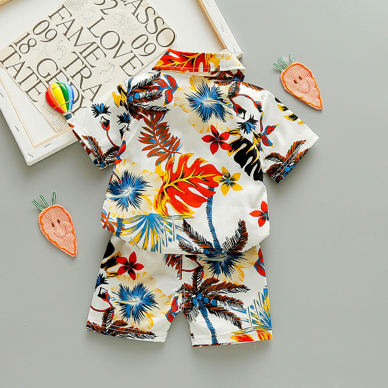 Baby Coconut Tree Pattern Popular Short Sleeve Shirt Boy Clothes 2021 New Coconut Tree Short-sleeved Cotton Children Suit