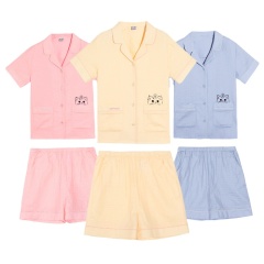 Solid Cotton Kids Cartoon Pajamas Solid Short Sleeves Girls Pyjamas Set Wholesale Kids Custom Two Piece Children Pajama Set