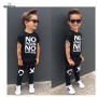 Conyson Summer Cotton Sweats Letter Printed Top+Long Pants Soft T-shirt Suit Sets Black 1-7Y Kids Boys Outfits Sets