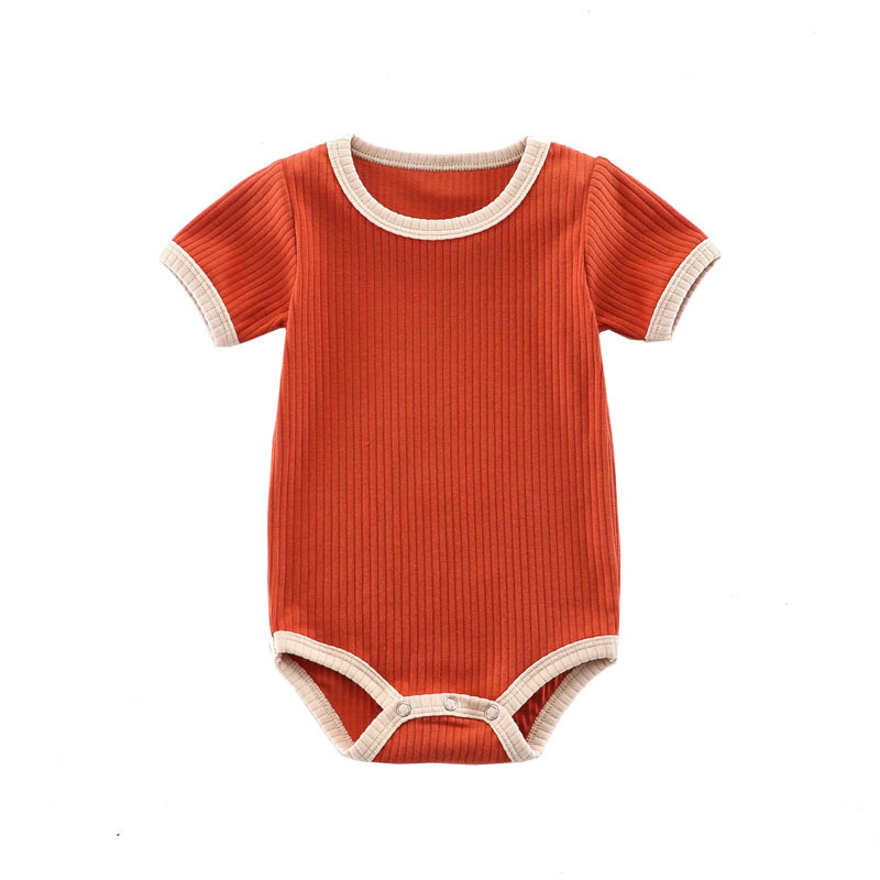 Conyson Custom Summer Hot Sale Wholesale Knitted Stripes Short Sleeve Kids Baby Clothes Ribbed Jumpsuit Unisex Boys Rompers